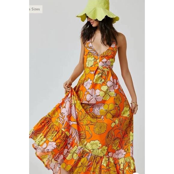 Anthropologie Plenty by Tracy Reese Floral Maxi Dress Sz L Boho Floral Pockets - Picture 3 of 11